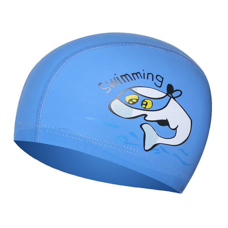 Cartoon Swimming Cap Boys Girls Kids PU Waterproof Water Swimming Caps Kids Swimming Pool Hats Colorful Diving Hat: blue