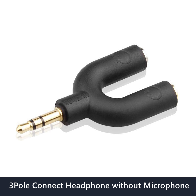 3,5 mm męski konwerter audio Aux Adapter rozdzielacza słuchawek 1 na 2 Adapter audio 3 4-biegunowy do słuchawek Mikrofon Głośnik audio: Black
