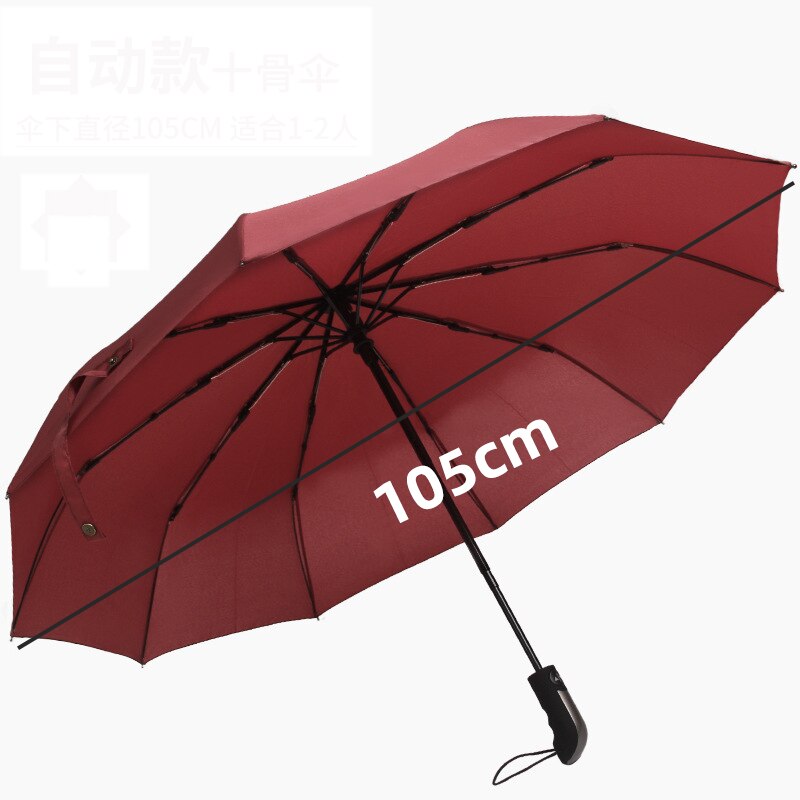 105cm 3 Folding Umbrella Ten Bones Fully Automatic Umbrella Foldable Sunny and Rainy Umbrella: Red