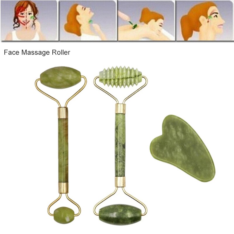 Groene Facial Jade Roller Massager Gezicht Hals Ontspanning Afslanken Tool Jade Roller Massager Gezicht Lichaam Hoofd Hals Voet steen