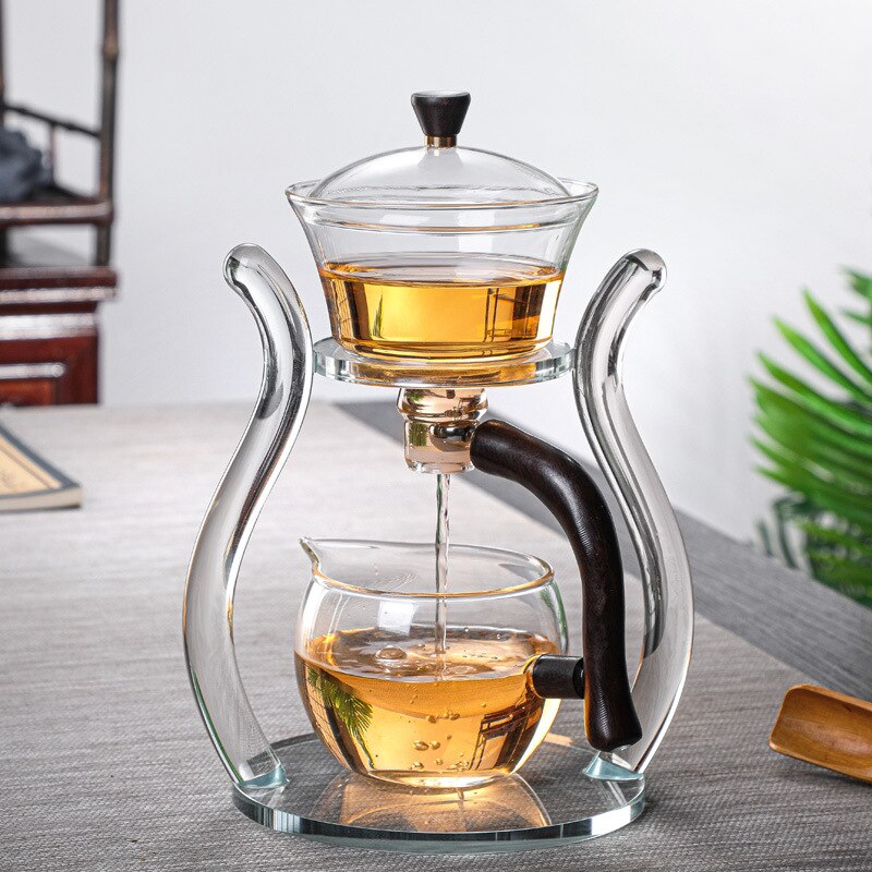 Glazen Theepot Set Glas Automatische Luie Thee Set Magnetische Roterende Kungfu Hittebestendige Theepot Pak