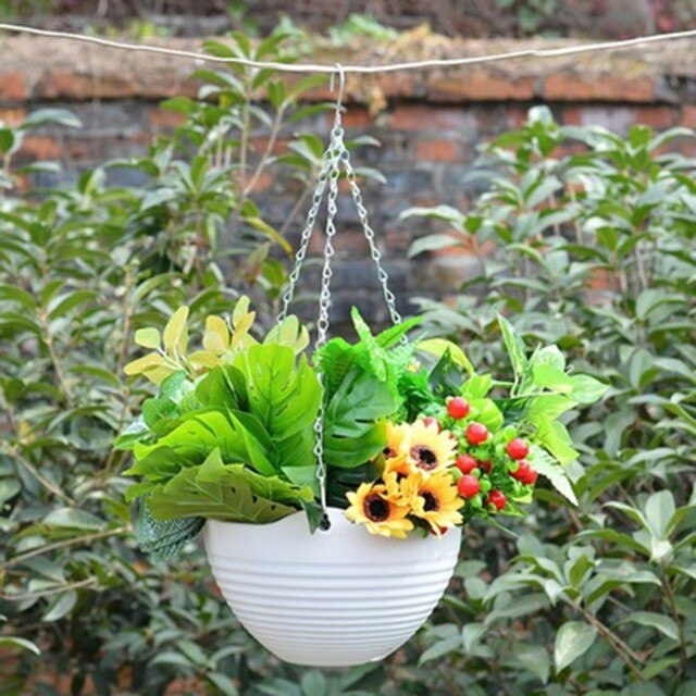 Hanging Chain Flower Pot Plastic Planter Basket Home Garden Decor Basket Plant Hang Plant Flower Pot Hanger Outdoor Hanging: White