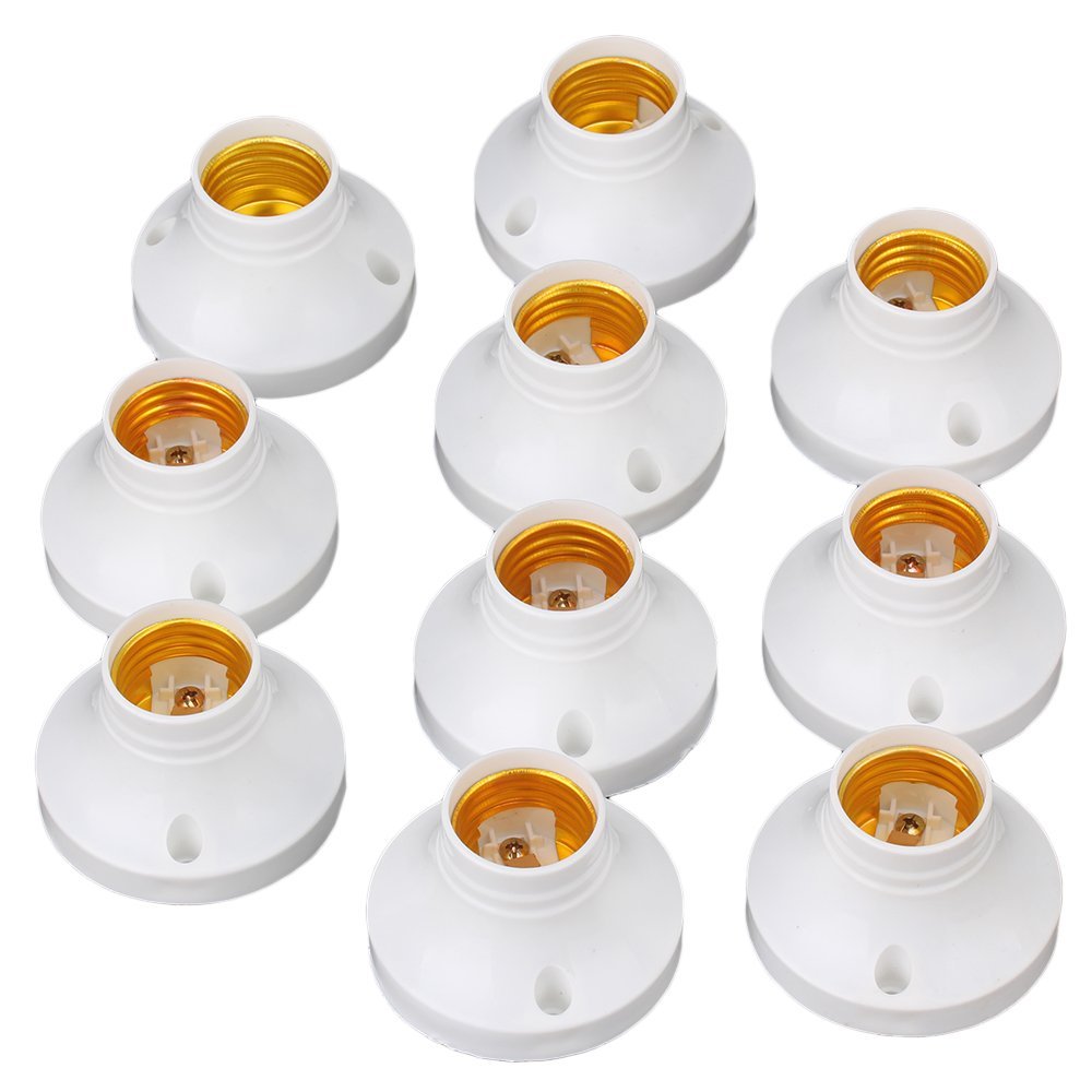 E27 Ronde Plastic Base Schroef Light Bulb Lamp Socket Holder Wit Pack van 10