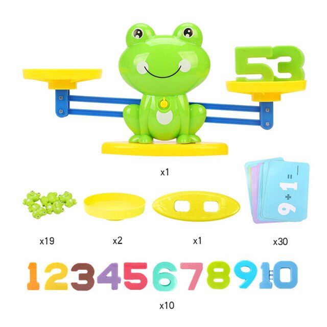 Montessori Math Match Toy Monkey Cow Balancing Scale Preschool Number Balance Toys Baby Educational Learning Board Game: frog