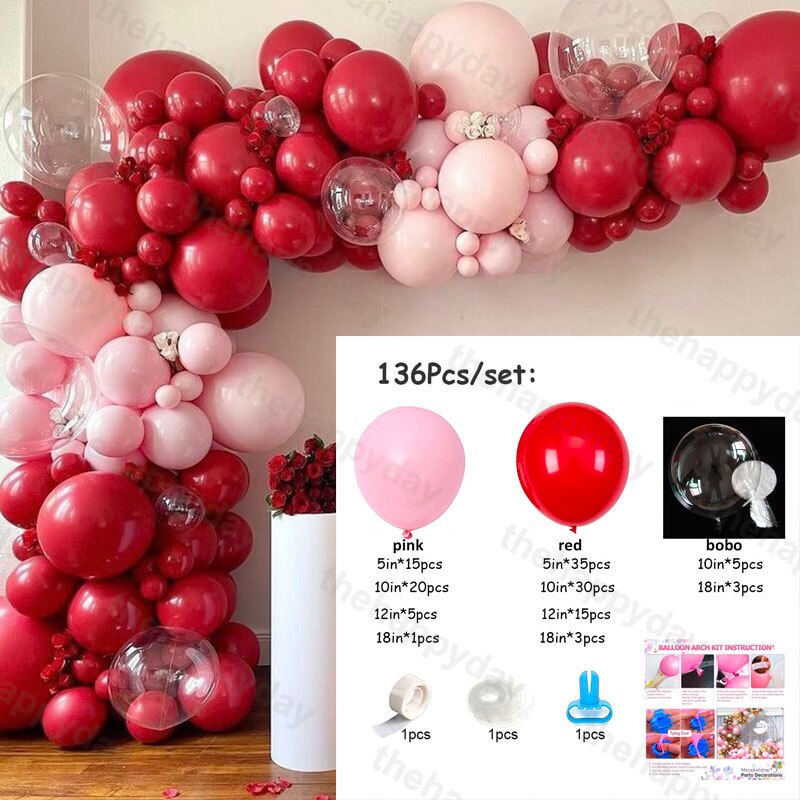 Burgundy Wine Red Balloons Garland Kit Red Gold Balloon Arch Christmas Balloons Garland Christmas Decor Valentine's Day Decor: L 136pcs