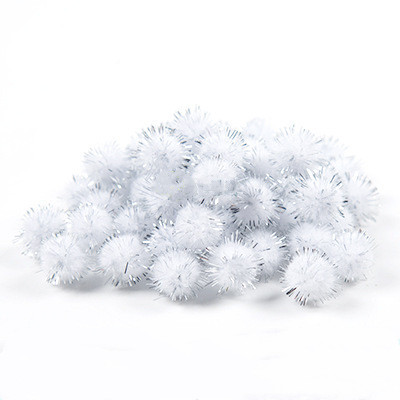 100pcs Colored Glitter Balls Pompom Furry Balls Kids DIY Craft Supplies Handmade Decoration Materials Pom Poms: white