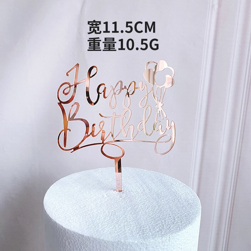 Rose Gold Gelukkige Verjaardag Cake Topper Acryl Cupcake Toppers Voor Kinderen Verjaardagsfeestje Taart Decoraties Baby Shower