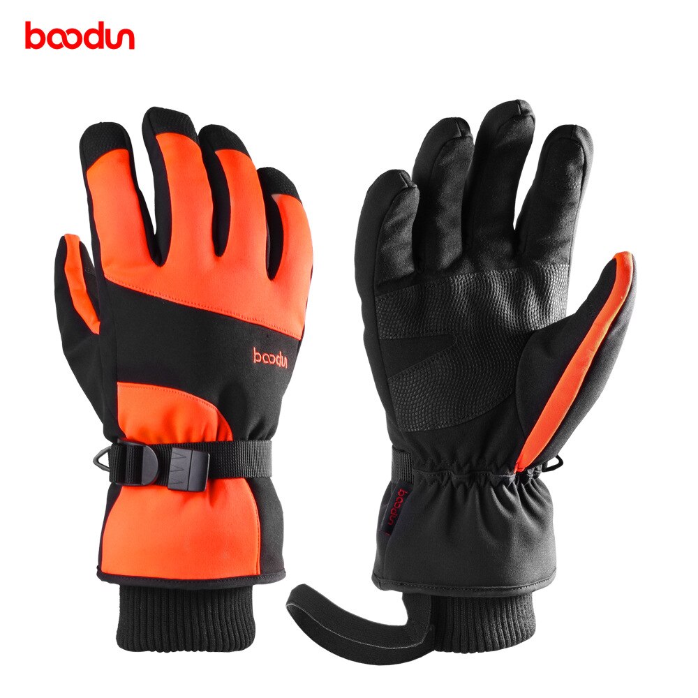 Boodun vinter snowboard handskar män kvinnor pekskärm snö handskar vattentäta vindtäta varma skid skidhandskar med handledsband: Orange / S