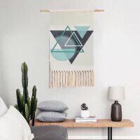 Tapiz colgante de pared de macramé para decoración del hogar, borla de algodón tejida hecha a mano, lienzo geométrico bohemio, tapiz de tela de fondo artístico: Verde fluorescente