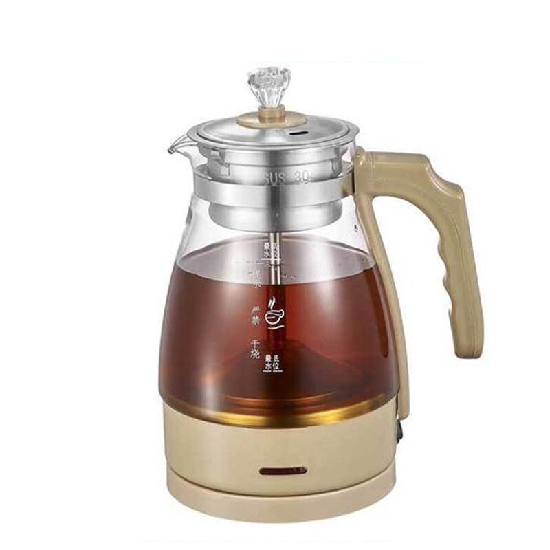 1l elkedel kaffe te maskine sort pu 'er glas te maker automatisk damp spray tekande kedler sundhed pot: Gylden