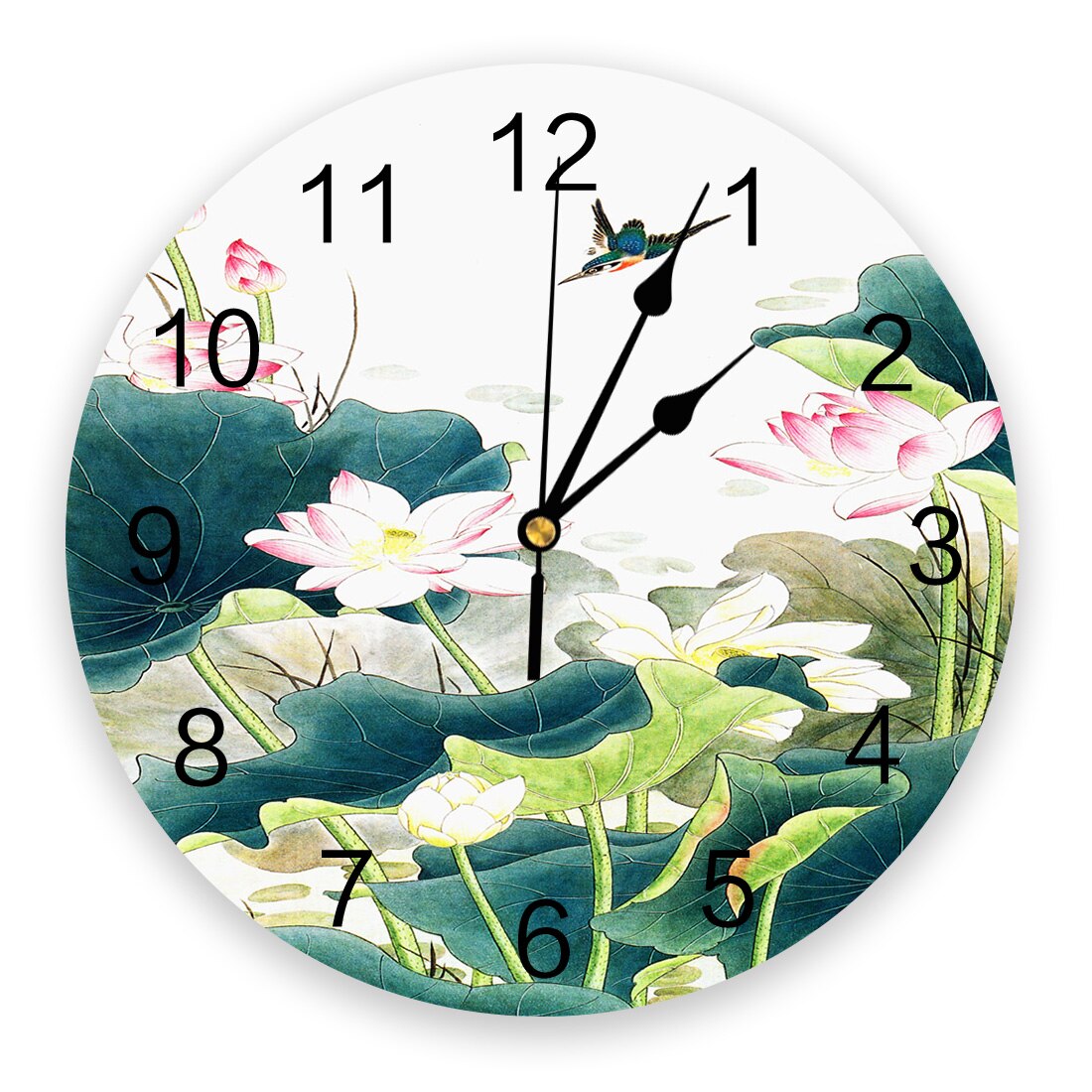 Horloge murale en pvc effet encre, motif plante et fleur, horloge numérique, décoration d'intérieur, décoration de salon moderne: Lex 04701 ckaz 1