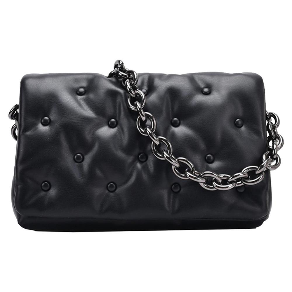 retro Stepp Große Kapazität Unterarm Kupplungen Frauen Leder Dicke Kette Schulter Tasche lässig Täglichen Reise Weibliche Handtaschen: schwarz