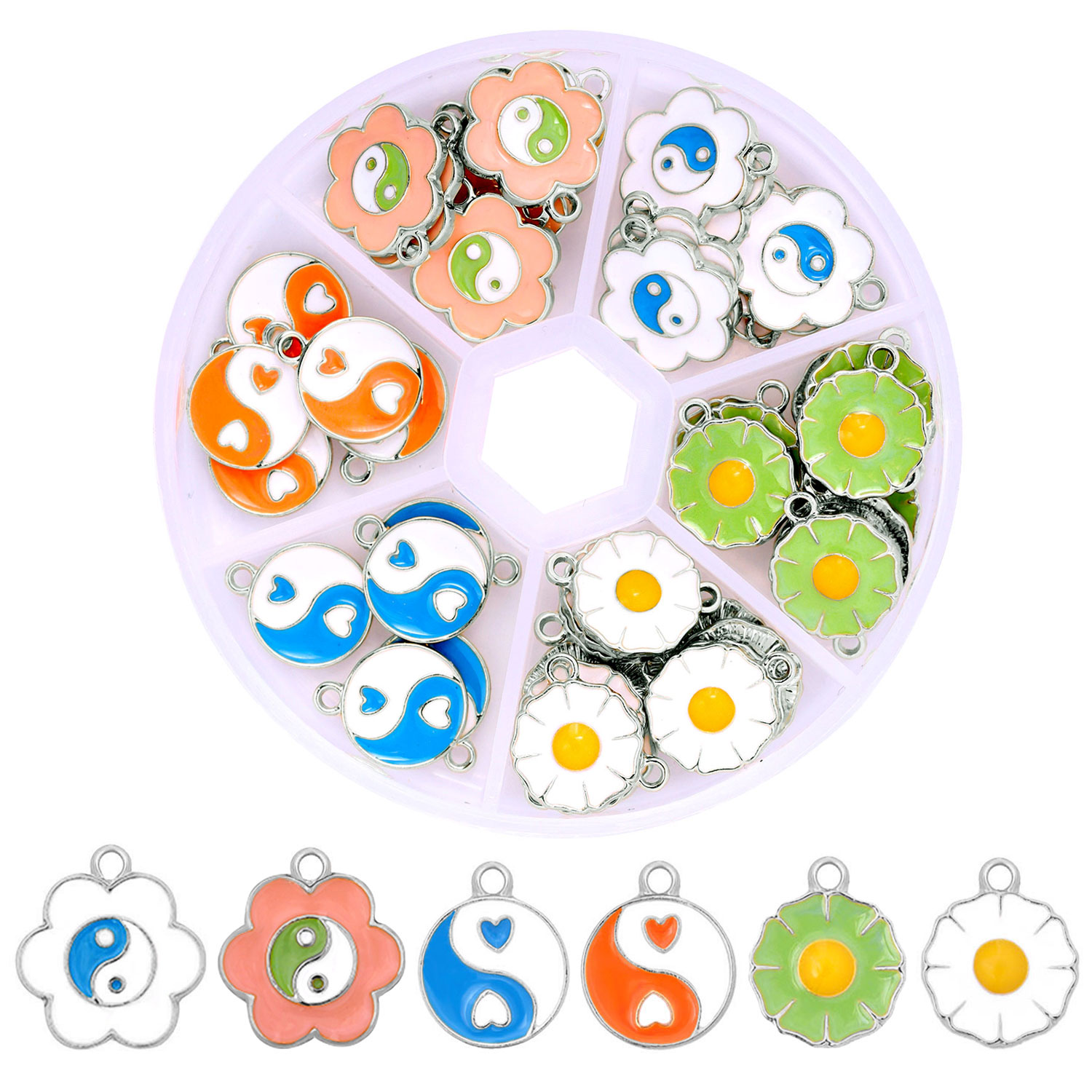 Kits de dijes de flores de Yin Yang, accesorios de joyería DIY, pulseras y collares, 60 piezas: 010101SL