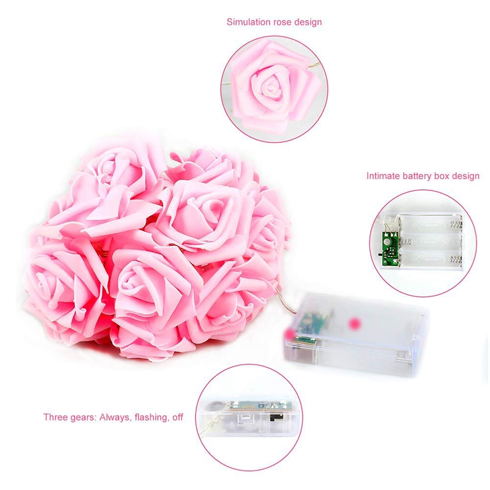 10/20/40 LED Pink Rose Flower Christmas Lights String Lights Battery Operated Valentine Wedding Party Decoration Lamp