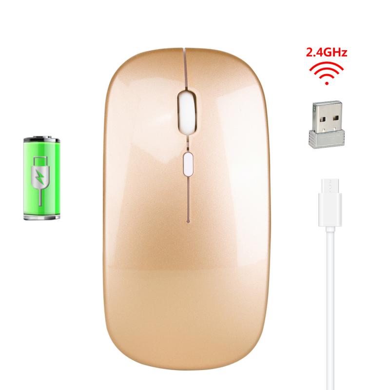 Neue 1600DPI USB Aufladbare Optische Drahtlose Maus 2,4G Empfänger Ultra-Dünne Schweigen Stumm Super Dünne Maus Für PC Laptop Für Heimat: Gold