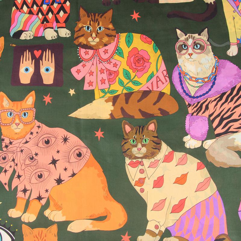Half Yard Katoen Cartoon Glazen Kat Afdrukken Stof Naaien Materiaal Quilten Patchwork Handwerken Diy Handgemaakte Doek Bag: Default Title