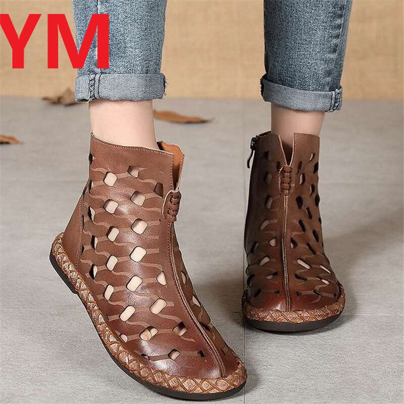 Gladiator Summer Spring Women Sandals Boots Platform Flat Ankle Hole hole ZIP hollow Ladies Shoes Zapatos De Mujer: coffee / 12