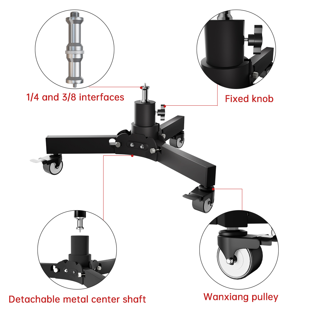 Opvouwbare Lichtstandaard Vloer Gemonteerde Katrol Beweging Metalen Statief Fotografie Spot Licht Softbox Fotostudio Wielen Basis
