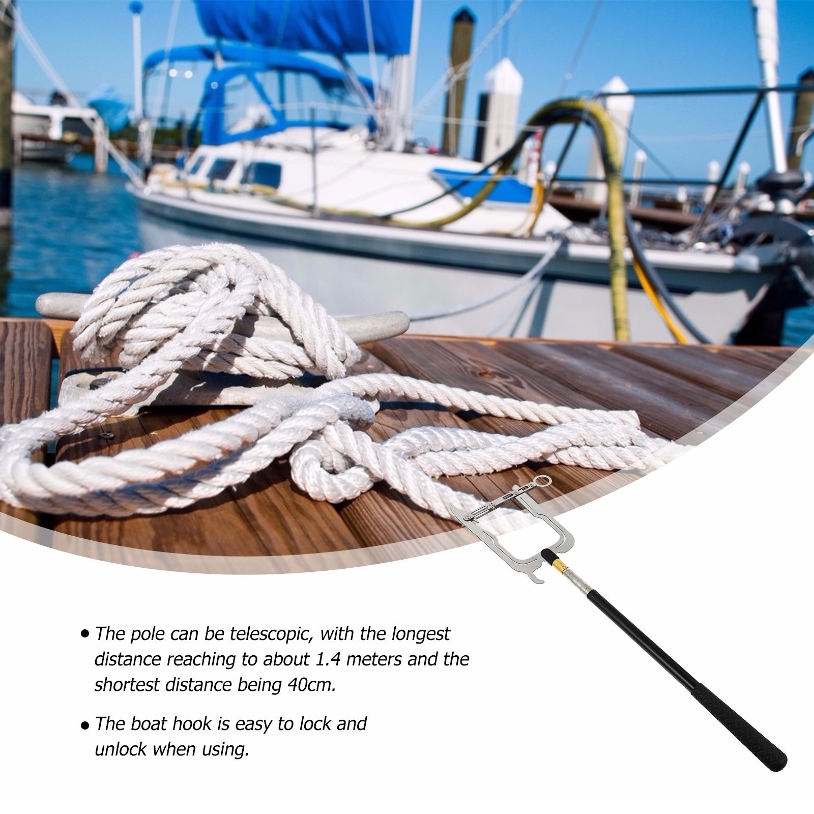 Boat Hook Telescopic 40cm to 140cm Stainless Steel Docking Tie Rope Tool Extension Pole Multifunctional Boat Accessories