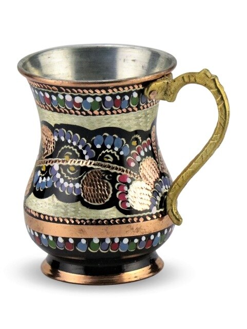 Custom Engraved Water Ayran Soft Drink Copper Cup Handmade Copper Cup Mug Traditional Turkish Cuisine: COLORFUL