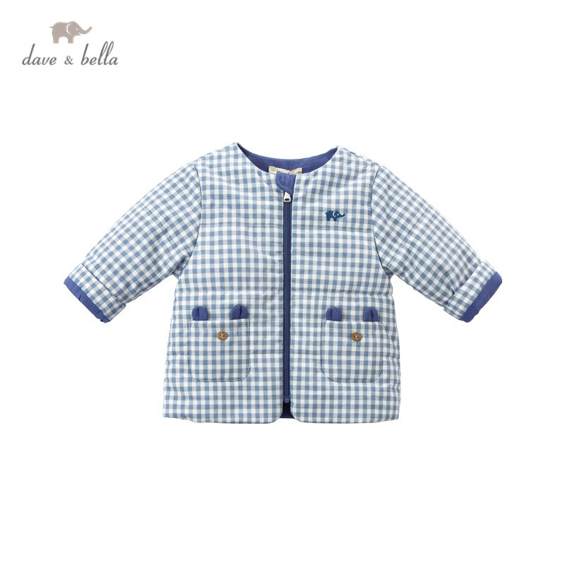 DB16743 Dave Bella Lente Baby Jongens Cartoon Plaid Zakken Gewatteerde Jas Kinderen Tops Baby Peuter Bovenkleding