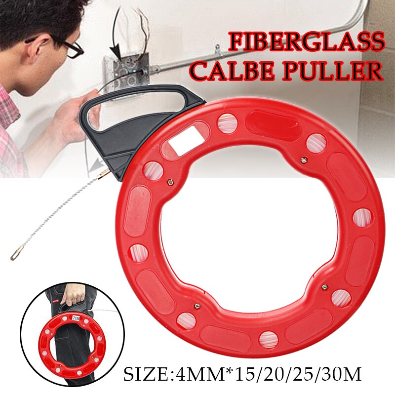 Carrete de cinta de pescar de fibra de vidrio, conducto de nailon de fibra de vidrio, rojo, 15-30M, 4mm, Cable de tracción, herramienta de pesca