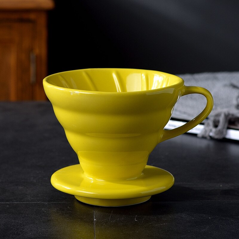 Ceramic Coffee Dripper Engine V60 Style Coffee Drip Filter Cup Permanent Pour Over Coffee Maker with Separate Stand for 1-4 Cups: S(1-2 Cups) / Yellow
