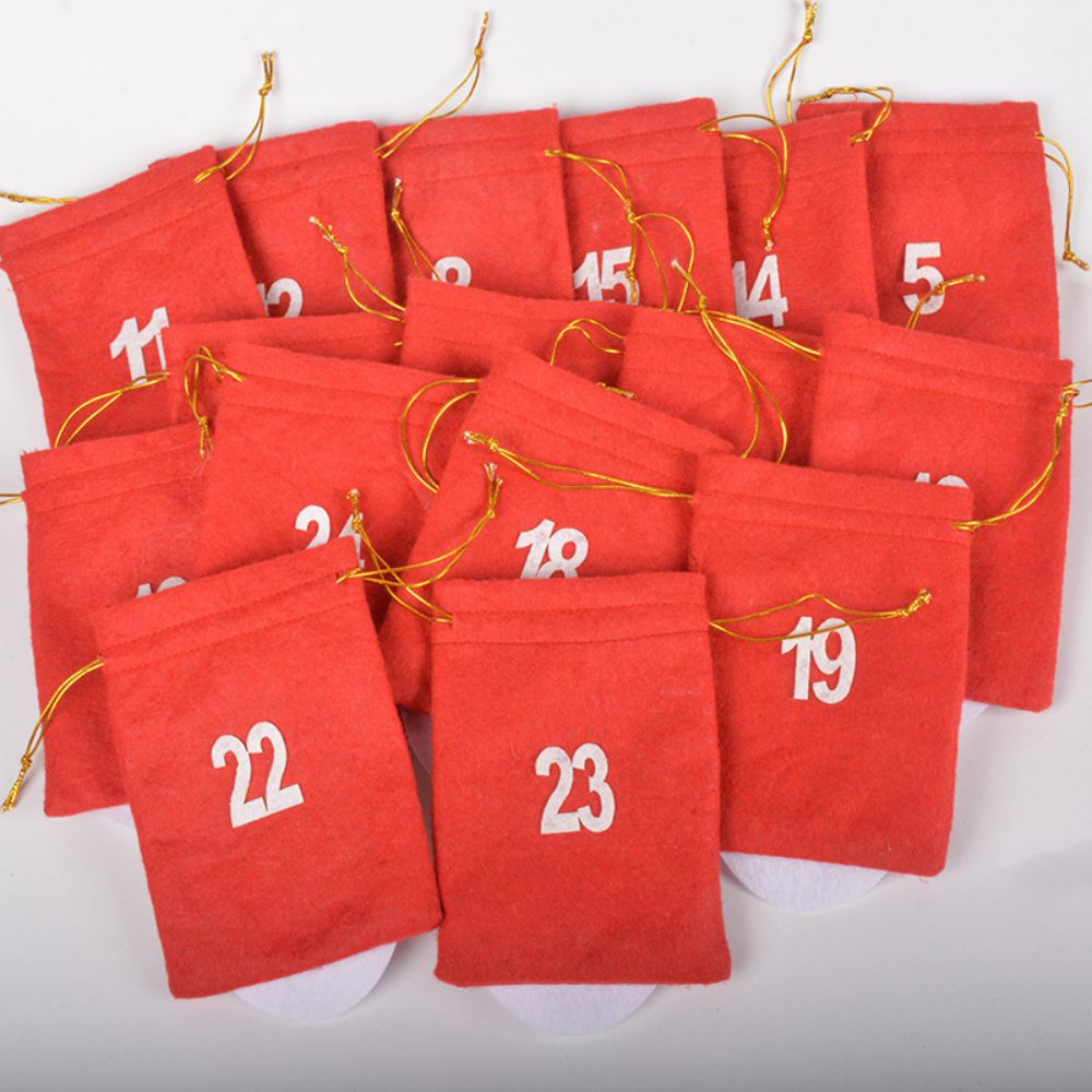 Adventskalender 24 kerstman tassen met cijfers kerstkalender stoffen tassen om zelf te versieren adventskalender