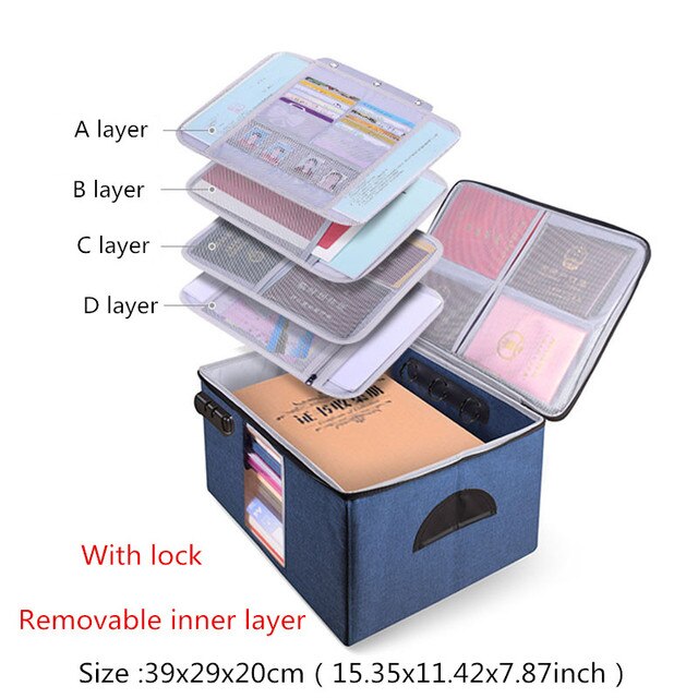 Office File Documents Box Container Bills Folder Multilayer Storage Bag Larger Capacity Briefcase Business Material Organize: C Navy