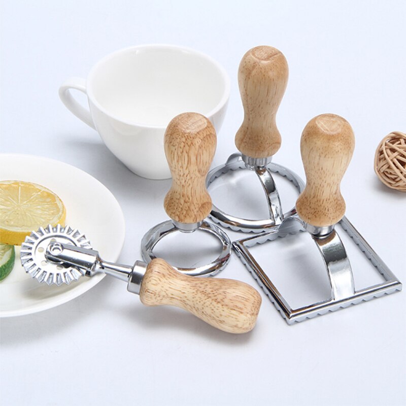 Ravioli Maker Cutter Stamp Set with Wooden Handle Zinc Alloy Biscuit Mould for Ravioli Pastal VJ