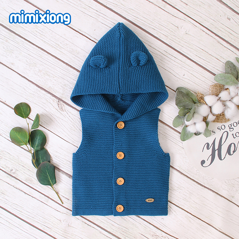 Chalecos de punto para bebés y chalecos de para niños suéteres chaleco con capucha ropa infantil: Blue / 18-24M