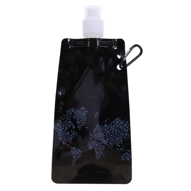 0.5L botellas de agua ultraligero vaso plegable de silicona deportes al aire libre senderismo Camping Frasco blando bolsa de agua, bolsas de viaje plegables: Negro