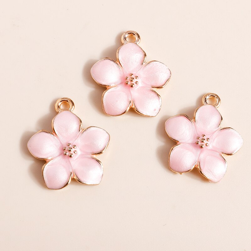 10 Uds. De bonitos dijes de flores esmaltadas de 17x15mm para la fabricación de joyas, bonitos dijes de Sakura, colgante, collar, llavero, accesorios de fabricación Diy: orange