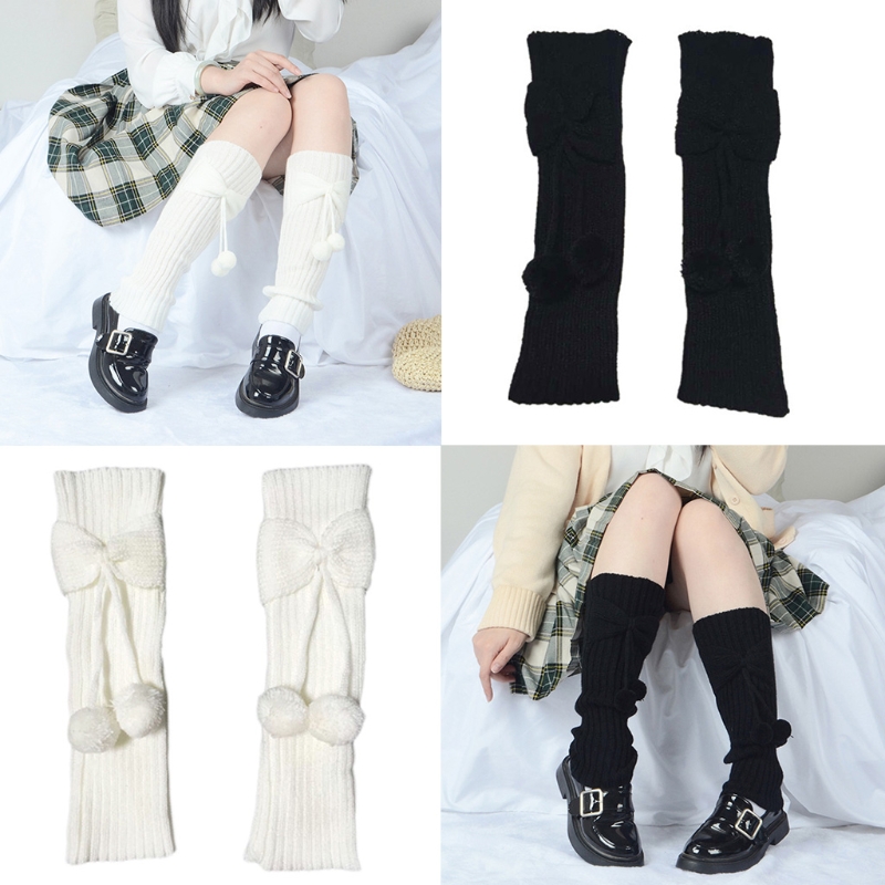 Scaldamuscoli Bowknot per bambini in tinta unita autunno inverno con calze lunghe lavorate a maglia calze per stivali