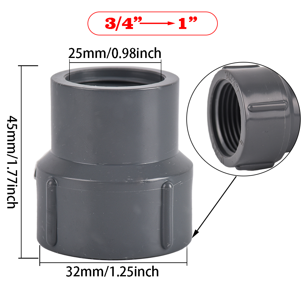 Plastic Hose Fitting Reducer Bushing M/F 1/2" 3/4" 1" BSP Male to Female change Coupler Connector Adapter: grey