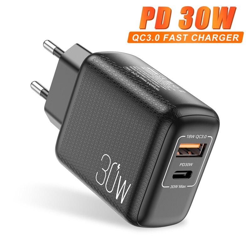 Pikalataus 3.0 qc pd 30w laturi  pd3.0 qc3.0 usb tyypin c pikalaturi iphone 12 pro max xiaomi samsung puhelimen pd laturi: Musta eu
