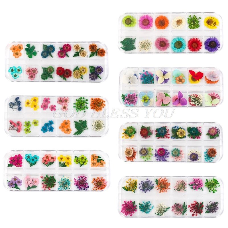 12Grid/Box Crystal Epoxy Filler Droge Bloem Gemengde Nail Stickers Decoraties Hars Vullen Materiaal Craft Art Accessoires