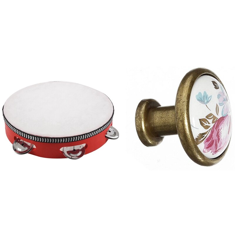 Lade Knoppen Keramische Deur Kast Handgrepen 32Mm Met 8Inch Musical Tamboerijn Tamborine Drum Ronde Percussie: Default Title