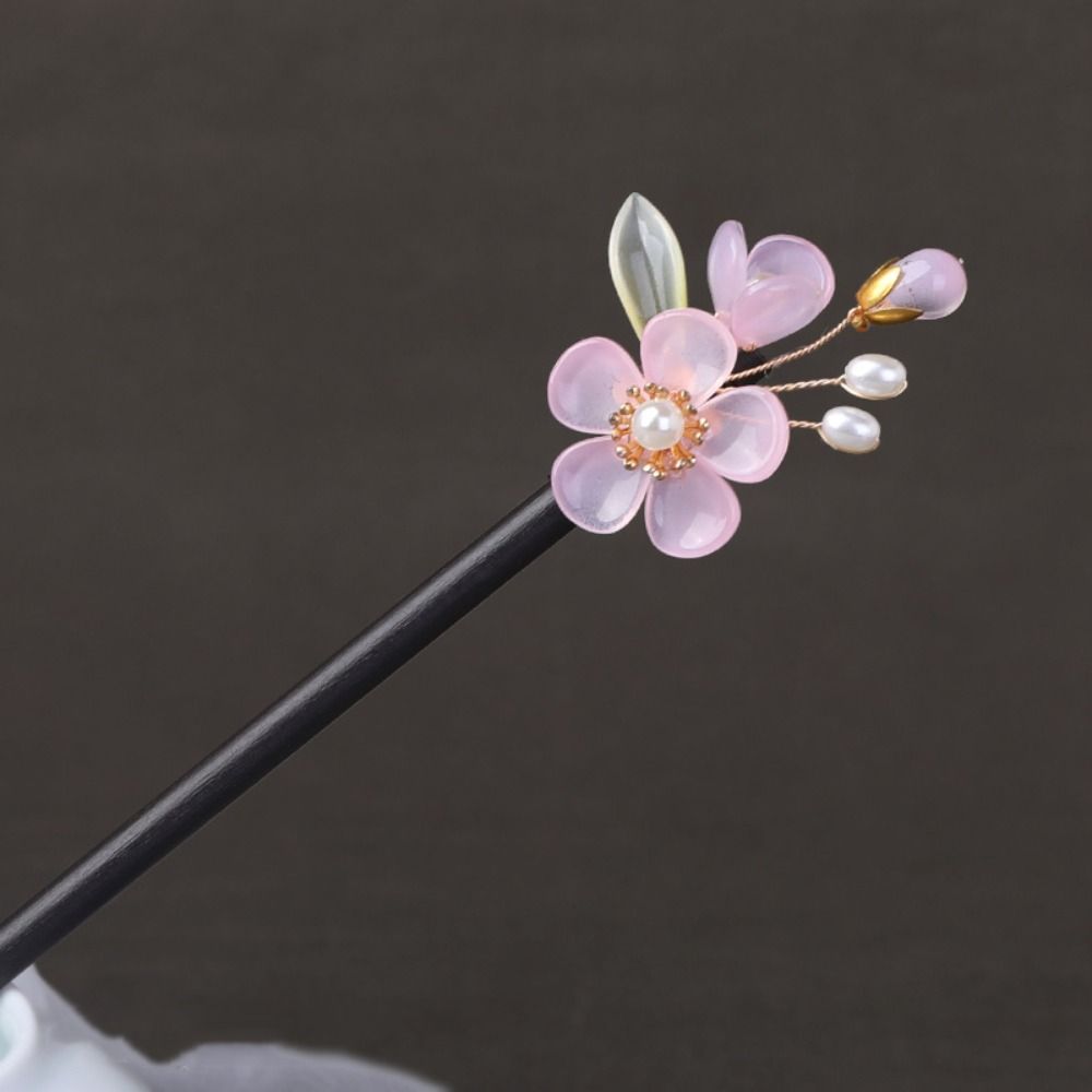 Tocados con borlas y flores, horquilla de madera para el cabello, horquilla para el cabello con perlas, accesorios para el cabello, horquilla Hanfu, palo para el cabello para niña: Azul claro