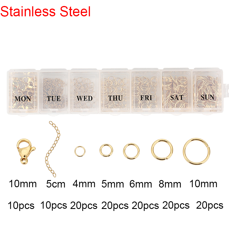 Jewelry Making Kit Set Box Stainless Steel Open Jump Rings Lobster Clasps Earring Hooks For Bracelet Findings Necklace Supplies: Yellow