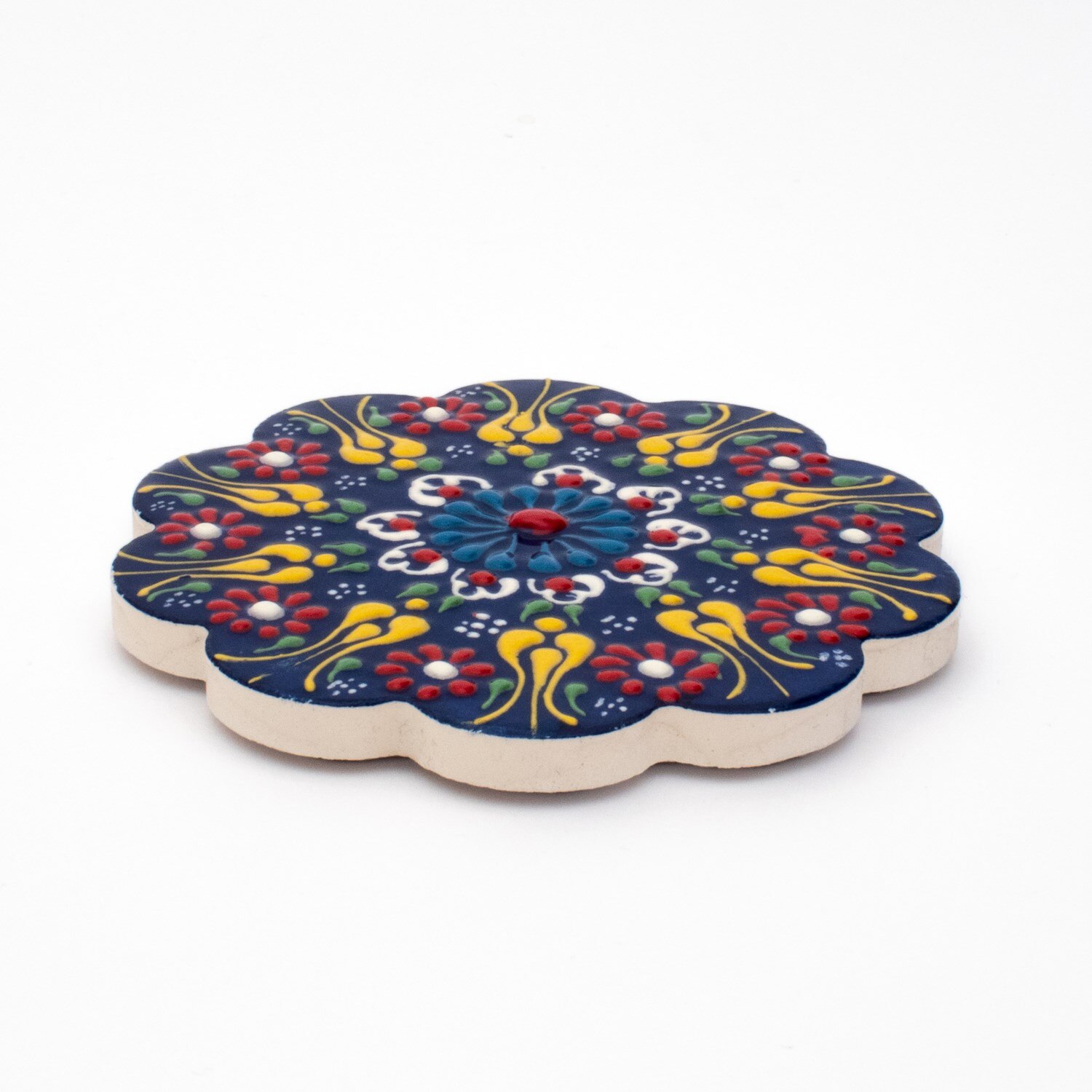 Tableworks Handmade Ceramic Coaster 4'lü Set-Lace Navy Blue