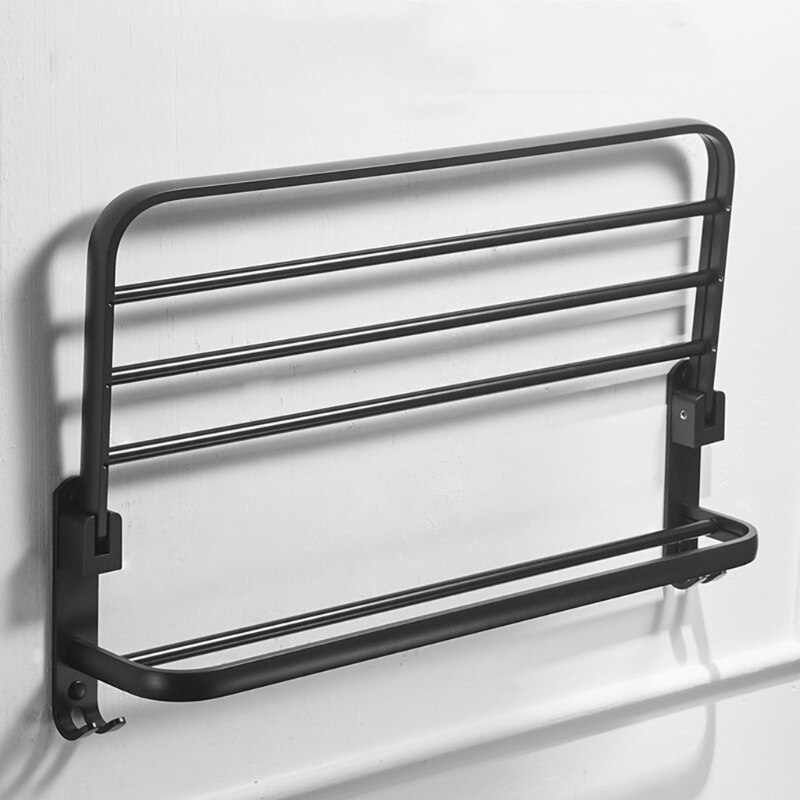 Ruimte Aluminium Zwart Handdoekenrek Wall Mounted Folding Handdoek Houder Opslag Plank Met Haak Badkamer Douche Accessoires