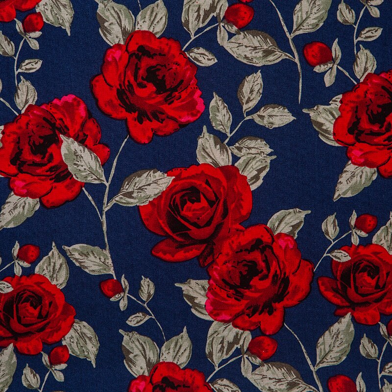 Tela de algodón de con estampado de rosas rojas, tejido fino de sarga, DIY, para hacer ropa de cama, colcha, decoración, hecho a mano, novedad de: Azul