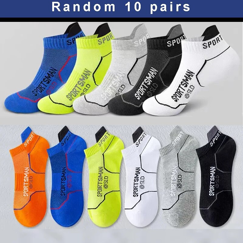5/10 paires de chaussettes de cheville pour hommes de , chaussettes de sport douces et respirantes, maille décontractée, athlétique, été, coupe fine, courtes, Sokken, taille 38-44: Black