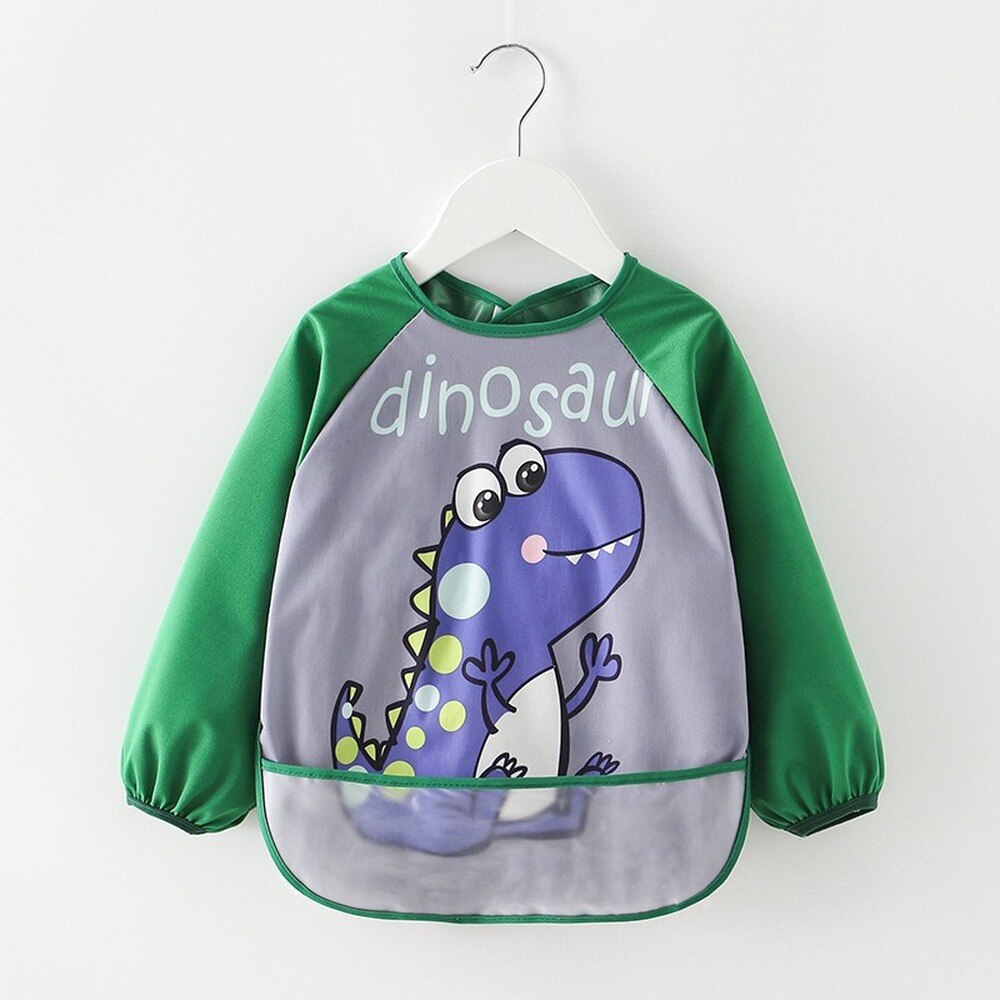 Babadores do bebê bonito baberos bavoir à prova dwaterproof água manga longa avental dos desenhos animados animais de alimentação das crianças macacão babador coisas do bebê: Dinosaur