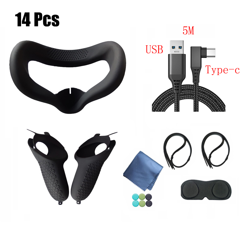 VR Protective Cover For Oculus Quest 2 Touch Controller mask Case With Knuckle Strap Handle Grip USB 3.1 Cable