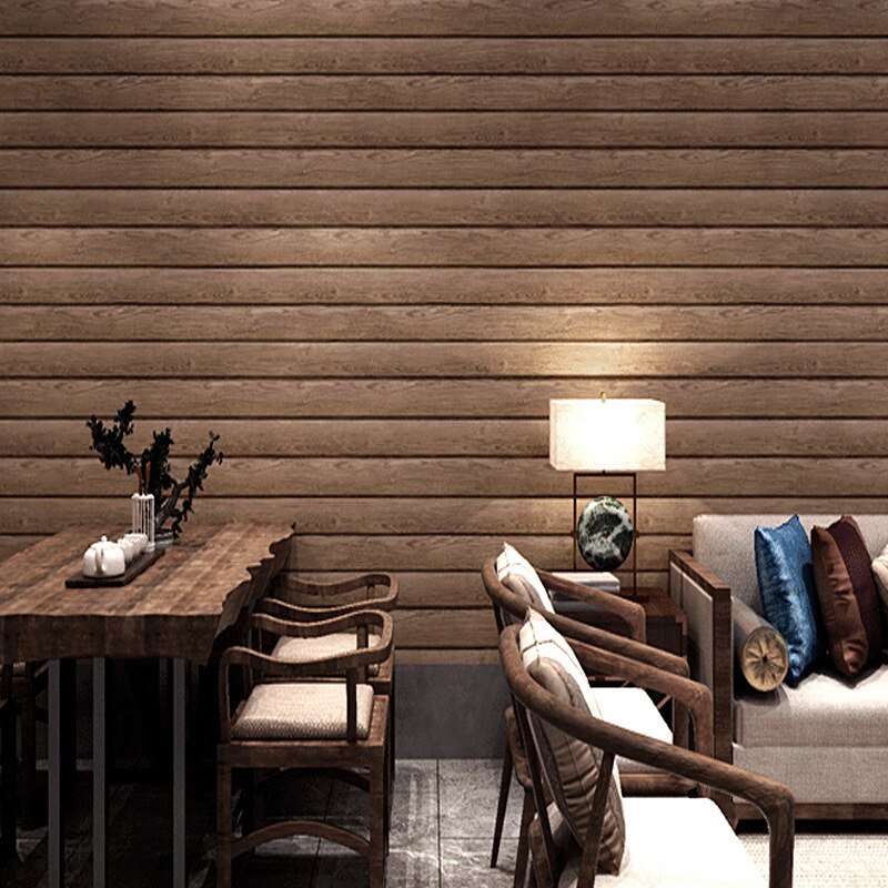 3D wood texture Chinese imitation wood grain wallpaper log color antique wood ceiling ceiling wallpaper