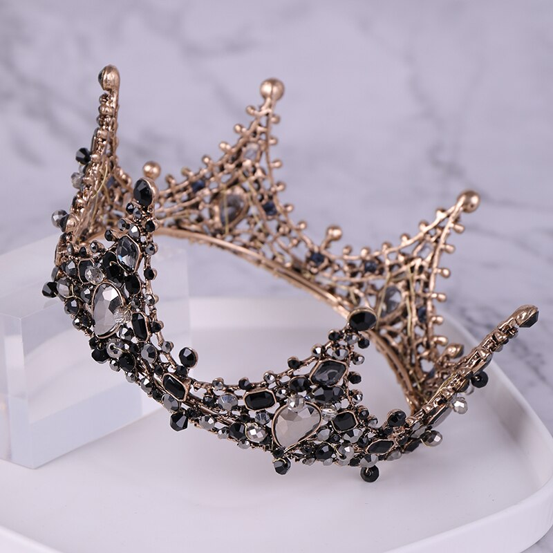 Vintage Black Crowns Crystal Rhinestone Tiara Queen Princess Crown Wedding Hair Jewelry Accessories Girls Hair Ornaments