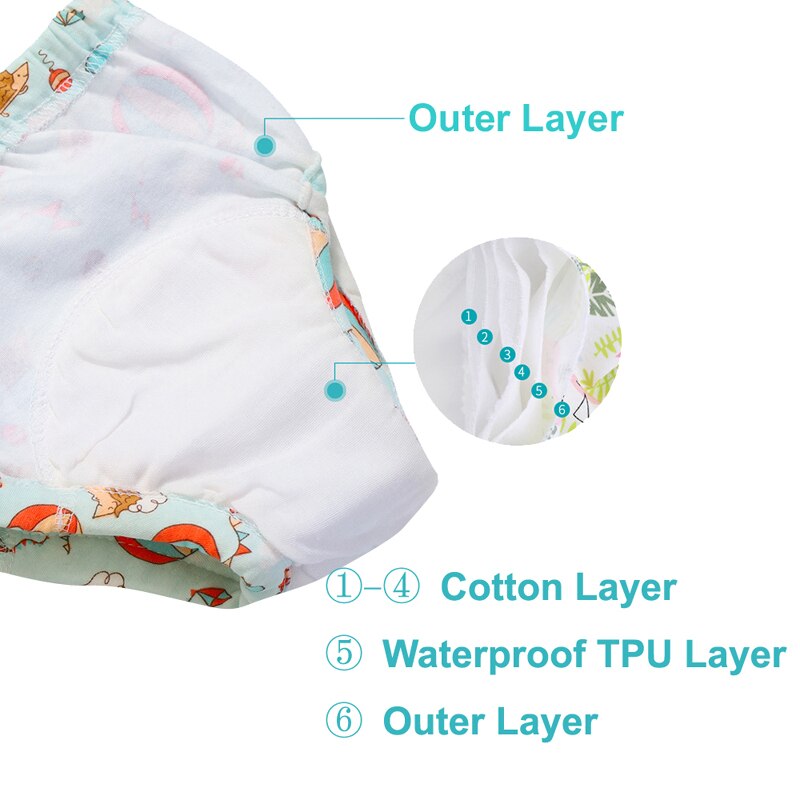 6 stk/parti bomuld baby træningsbukser unisex børne undertøj stof ble bleer spædbørn resable vandtætte pottetræning trusser