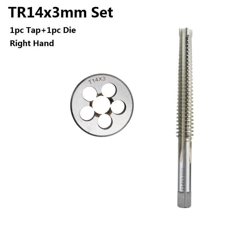 Hss skrue gevindhane og dysesæt 2 stk højre rotation cnc til metalbearbejdningssæt maskinstik skruehane borehoved rund die: 2 stk.  tr14 x 3 sæt